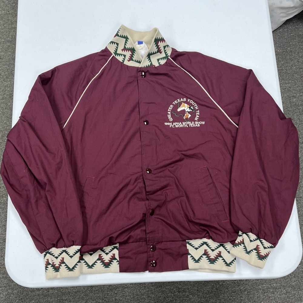 Vintage 90s maroon aztec satin bomber Mens M Maroon Southwestern Trim Bomber B2